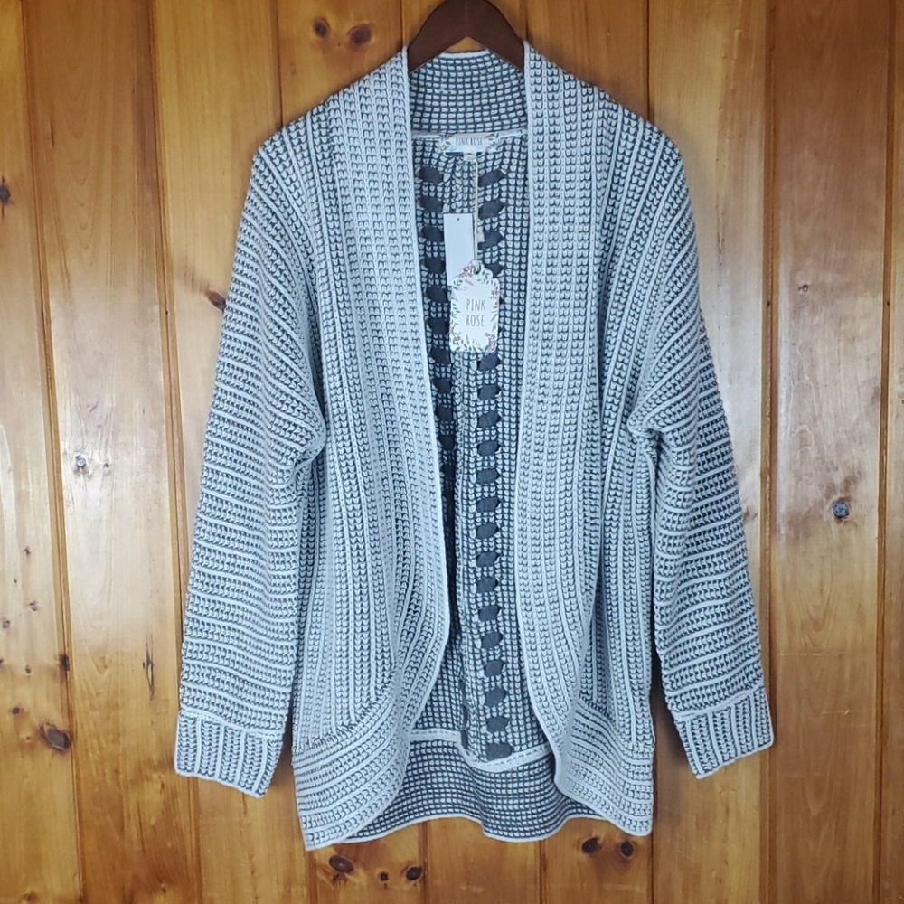 Cacoon cardigan NWT pink Rose XL grey white knit